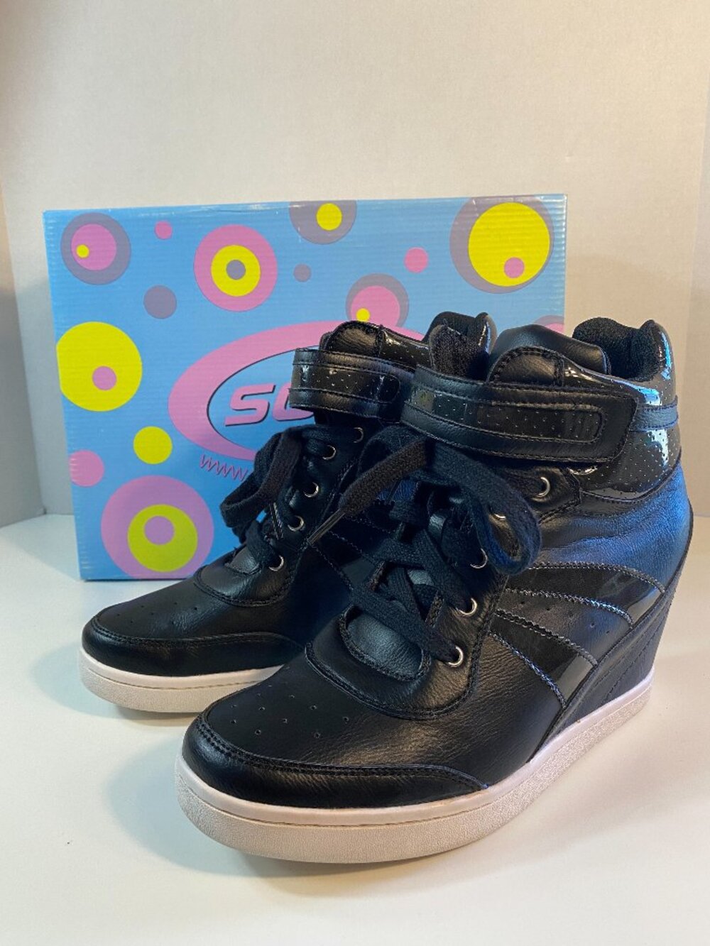 Vintage Y2K Soda Black Wedge Sneakers White Sole SZ 10
